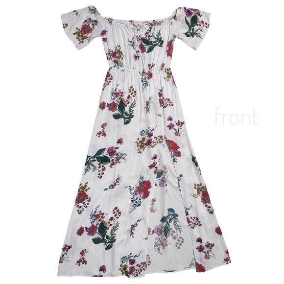 LOVESTITCH White Floral Maxi Dress Elastic Neck Waist Flowy Light Juniors Size S - Picture 1 of 15